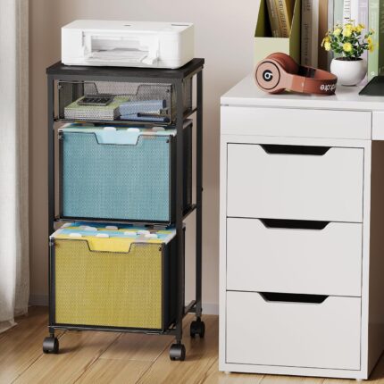 3-Tier Mesh Rolling File Cart - Hình 2