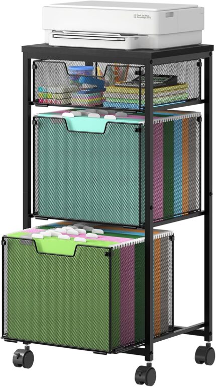 3-Tier Mesh Rolling File Cart