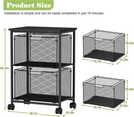 2-Tier Rolling Mesh File Cart - Hình 2