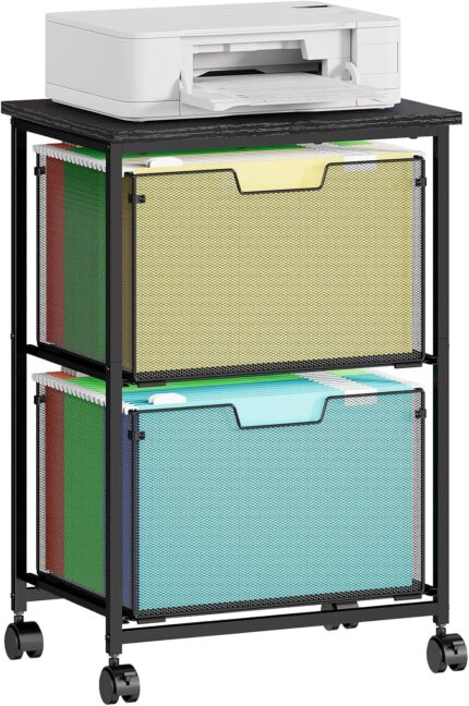 2-Tier Rolling Mesh File Cart