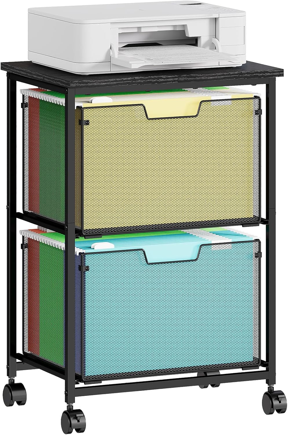 2-Tier Rolling Mesh File Cart