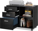 Mobile Black Wood Grain Filing Cabinet