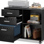 Mobile Black Wood Grain Filing Cabinet