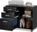 Mobile Black Wood Grain Filing Cabinet